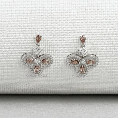 Champagne Pear Halo Dangle Earrings Earrings