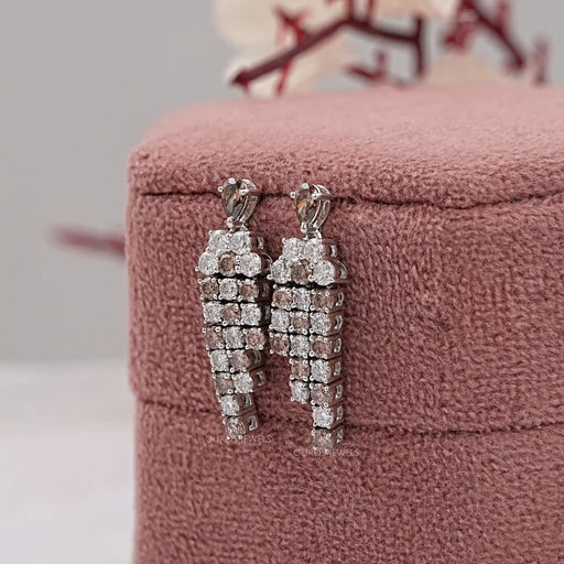 Brown Pear And Round Diamond Dangle Earrings Earrings