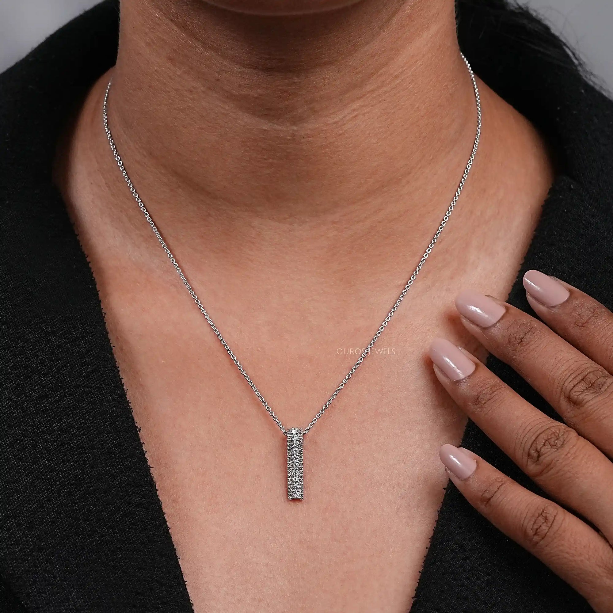 Brown Round Lab Diamond Bar Pendant Necklaces
