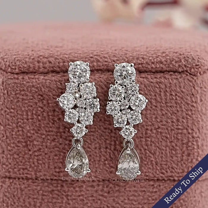 Olive Pear Diamond Cluster Drop Dangle Earrings Earrings