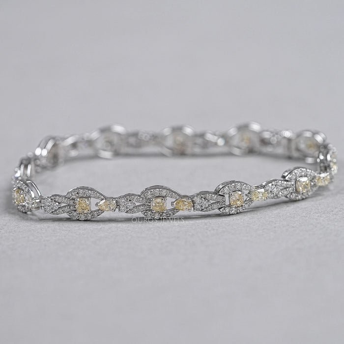Yellow Cushion Cut Halo Link Bracelet Bracelet