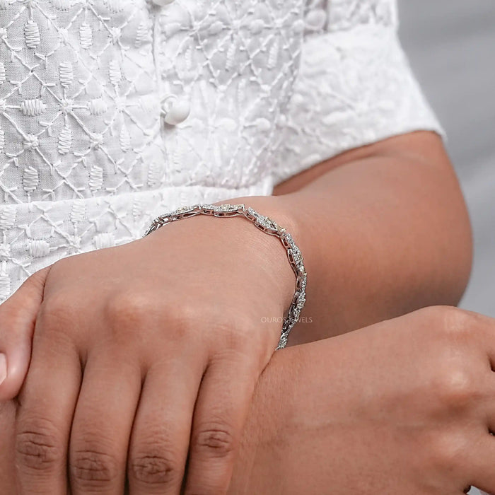 Yellow Cushion Lab Diamond Halo Link Tennis Bracelet Bracelet