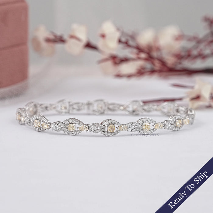 Yellow Cushion Lab Diamond Halo Link Tennis Bracelet Bracelet