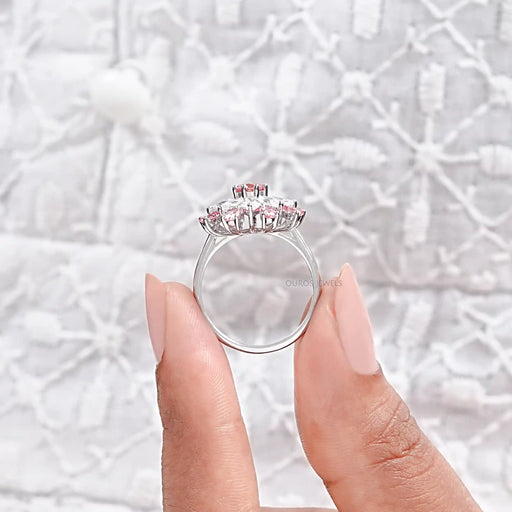 Pink Round Diamond Floral Style Cluster Ring Ring