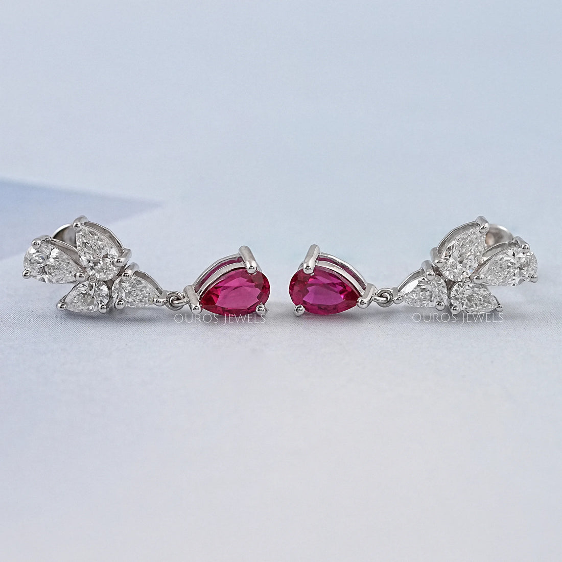 Ruby Pear And Diamond Drop Earrings