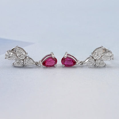 Ruby Pear And Diamond Drop Earrings