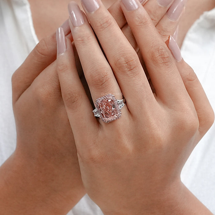 Pink Cushion Diamond Accent Halo Engagement Ring Rings