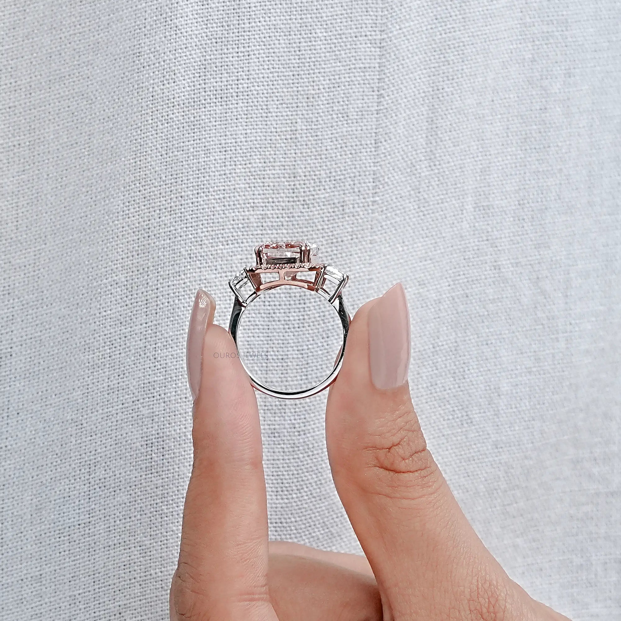 Pink Cushion Diamond Accent Halo Engagement Ring Rings