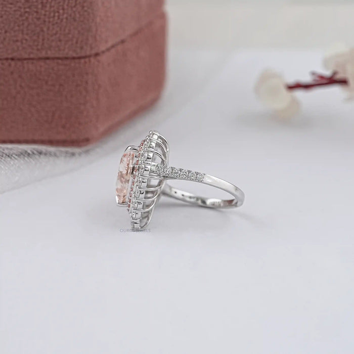 Pink Herat Cut Lab Diamond Double Halo Engagement Ring Ring