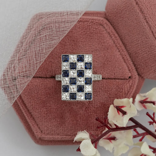 Sapphire Princess Gemstone And French Cut Vintage Ring Rings