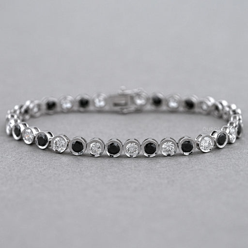 Alternative Bezel Set Round Cut Black Diamond Bracelet Rings