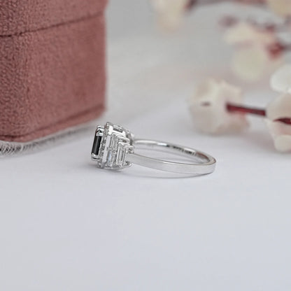 Black Emerald Diamond Accent Halo Engagement Ring Rings