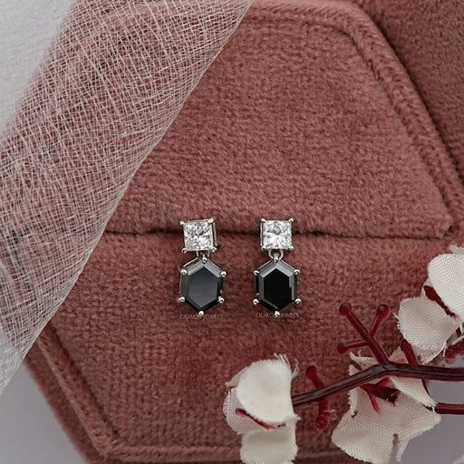 Black Hexagon Diamond Drop Earrings Earrings