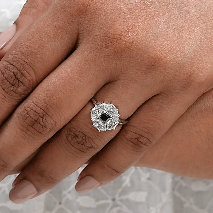 Black Princess Diamond Halo Engagement Ring Rings