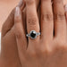 Black Oval Diamond Accent With Halo Engagement Ring Rings