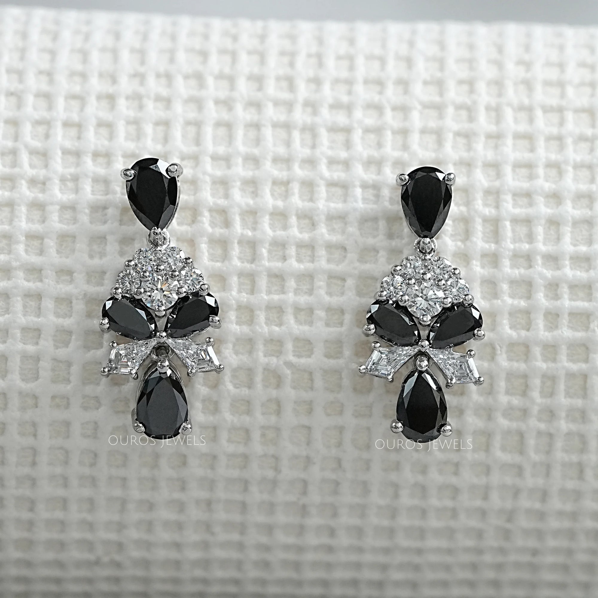 Black Pear Cut Lab Diamond Cluster Drop Dangle Earring Earrings