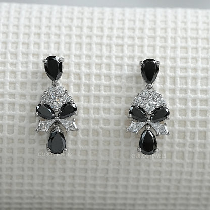 Black Pear Cut Lab Diamond Cluster Drop Dangle Earring Earrings