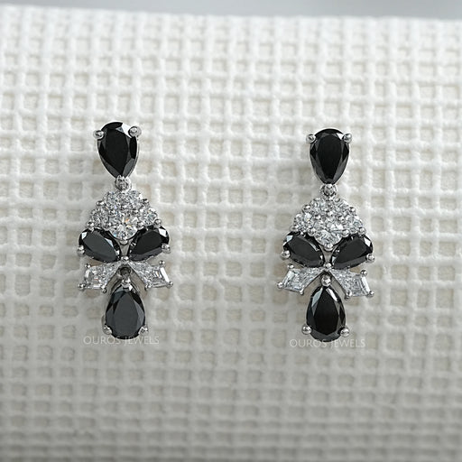 Black Pear Cut Lab Diamond Cluster Drop Dangle Earring Earrings
