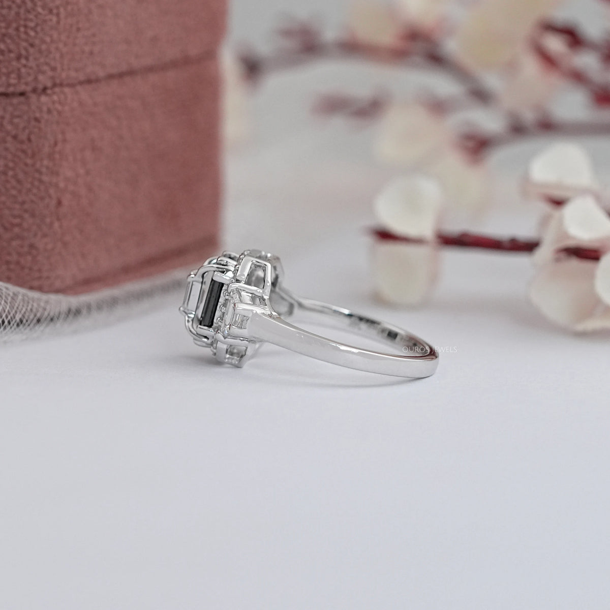 Black Emerald Diamond Three Stone Engagement Ring Rings