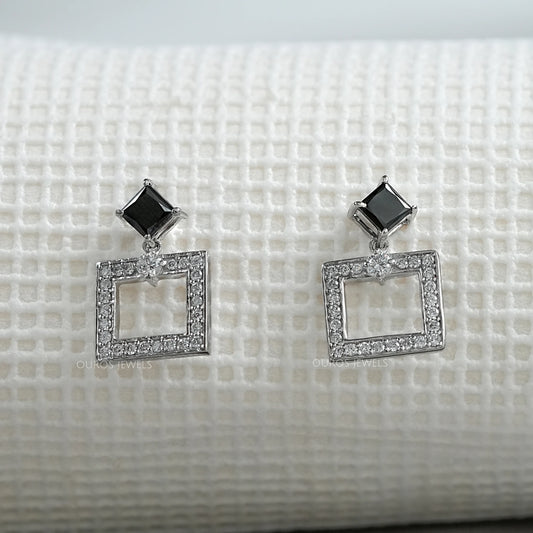Black Princess Cut Lab Diamond Drop Earrings