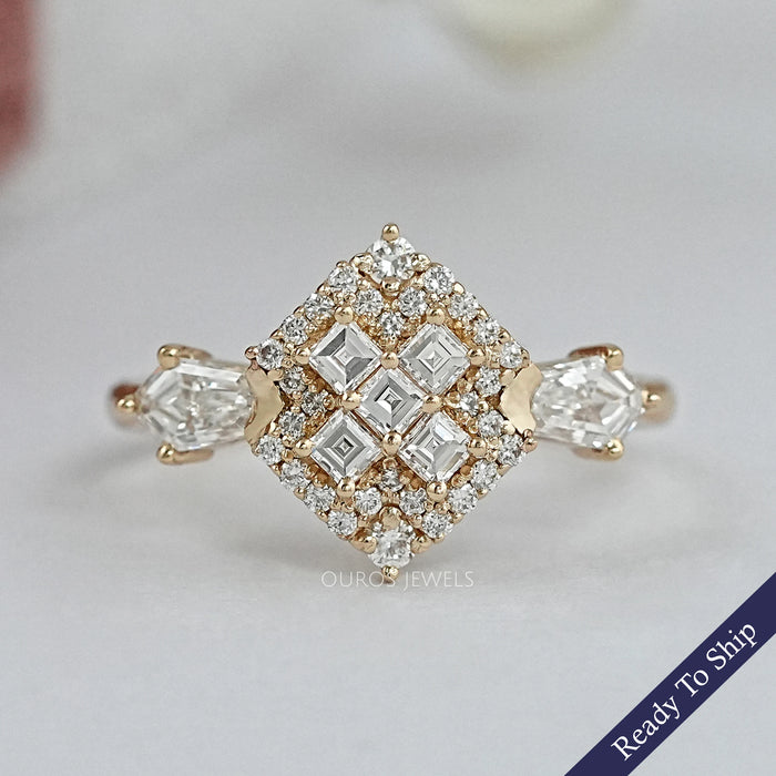 Antique Carre Cut Halo Diamond Engagement Ring Rings