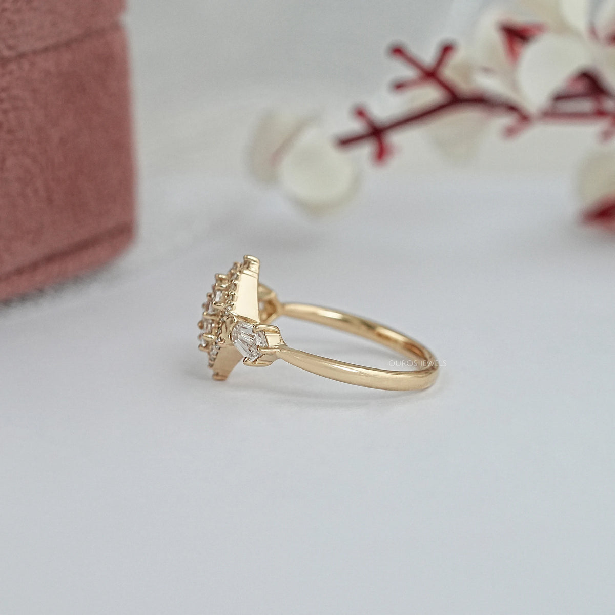 Antique Carre Cut Halo Diamond Engagement Ring Rings