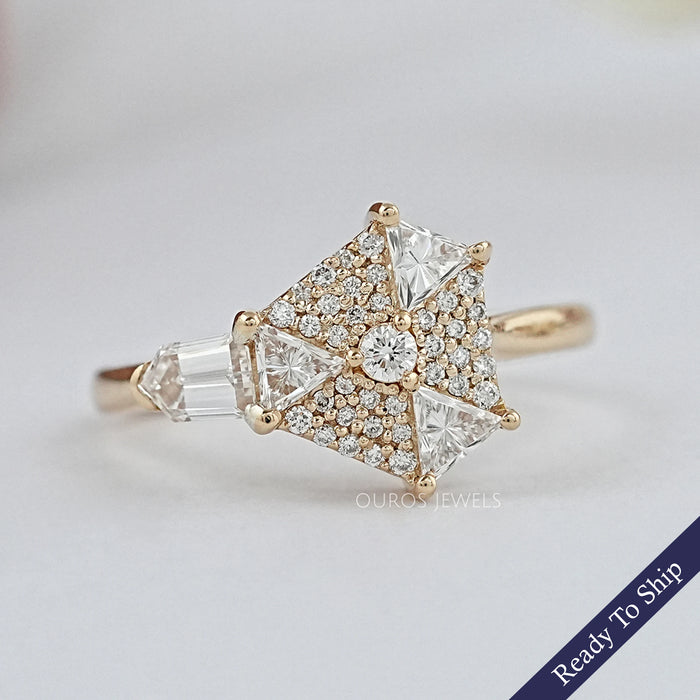 Step Cut Arrow And Round Diamond Anniversary Ring Rings