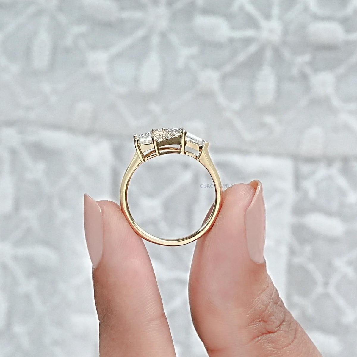 Step Cut Arrow And Round Diamond Anniversary Ring Rings