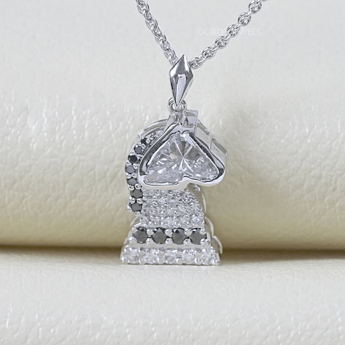 Knight Chess Horse Cut Lab Diamond Cluster Pendant Necklaces
