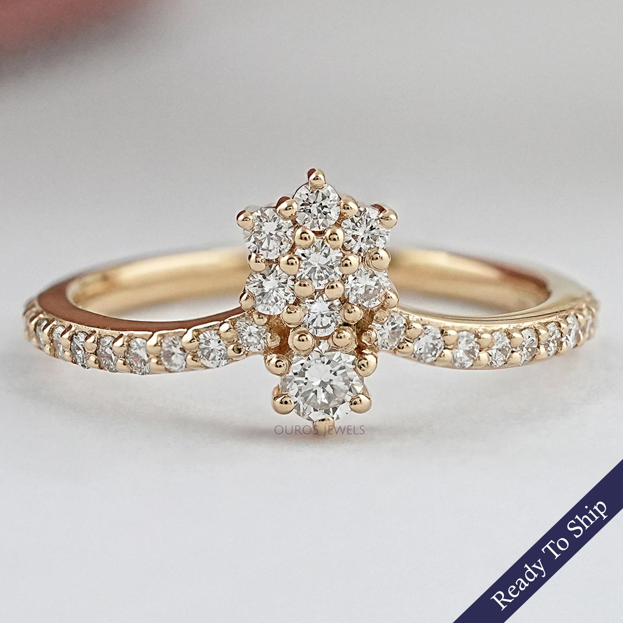 Yellow Gold Round Cluster Diamond Proposal Ring