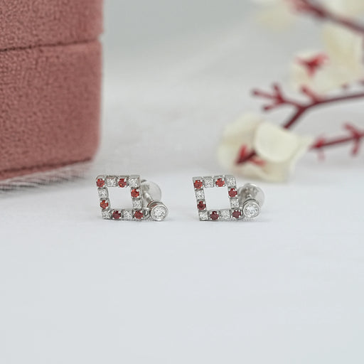 Ruby Round Gemstone Bezel Set Drop Earrings Earrings