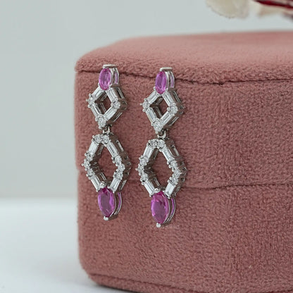 Pink Marquise Gemstone And Diamond Drop Earrings Earrings