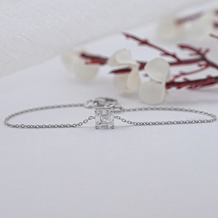 Brilliant Cut Lab Diamond Solitaire Bracelet Asscher Bracelet