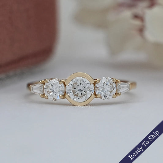 Five Stone Round And Tapered Baguette Cut Engagement Ring Rings