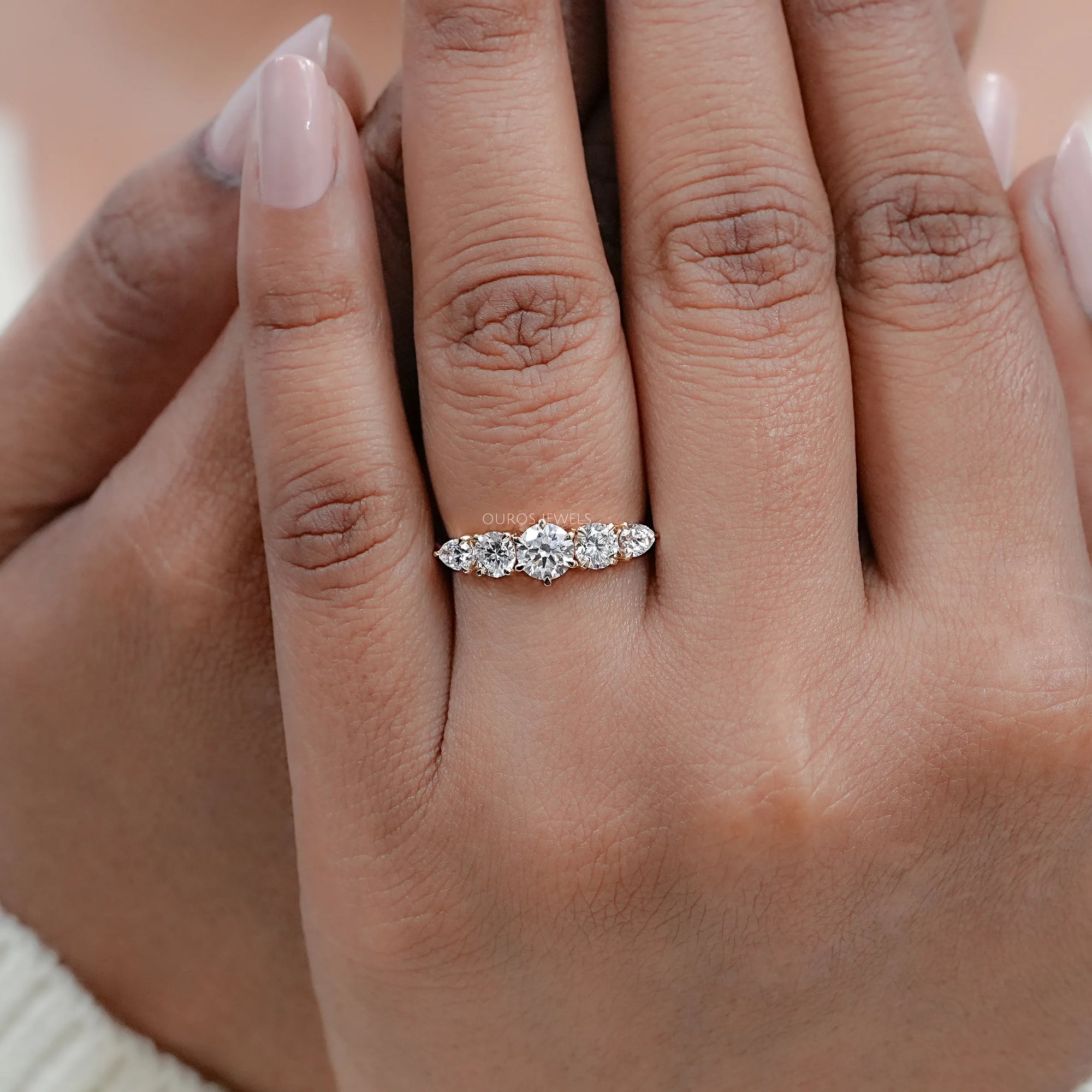 Round And Pear Diamond Five Stone Engagement Ring Rings
