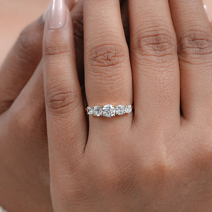 Cushion And Round Diamond Five Stone Engagement Ring Ring