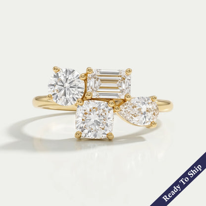 Verlobungsring mit Diamanten im Rosenschliff (rund und birnenförmig)