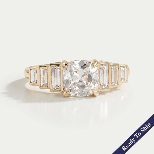 Old Mine Cushion Diamond And Accent Baguette Ring