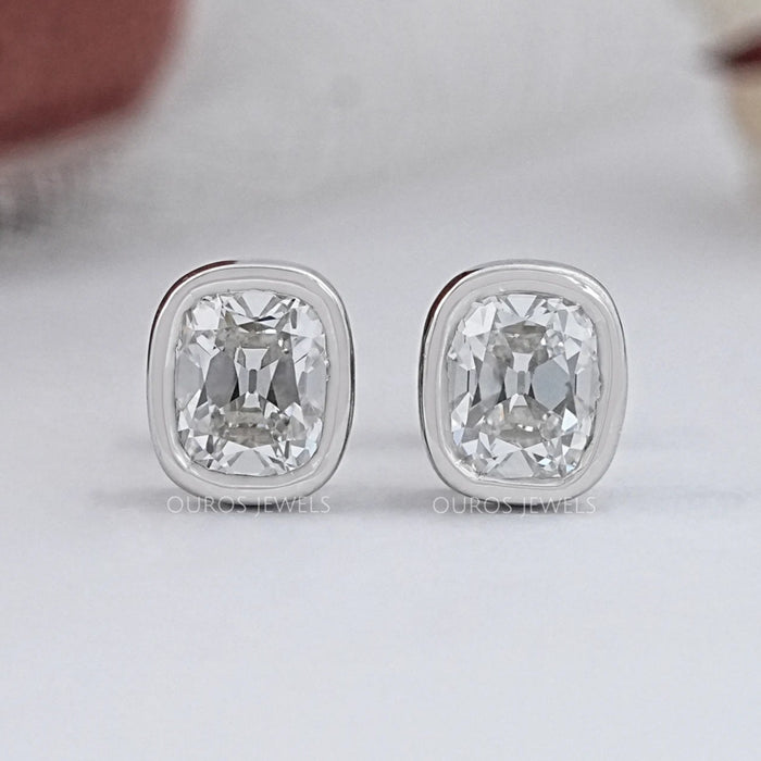 Old Mine Cushion Diamond Bezel Set Stud Earrings Earrings