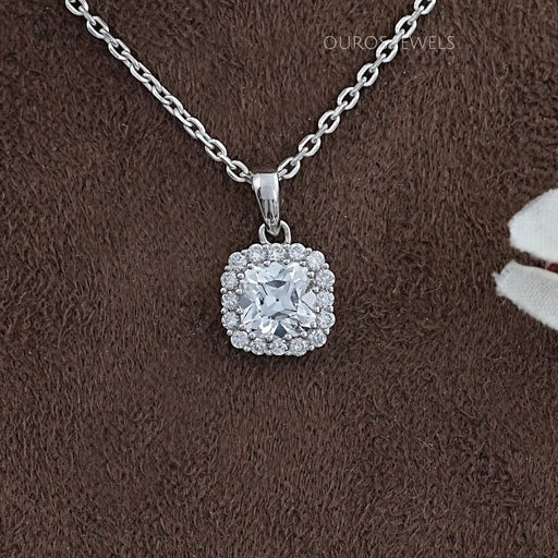 Old Mine Cushion Lab Diamond Halo Pendant Necklaces