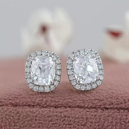 Old Mine Cushion Cut Halo Stud Earrings Earrings