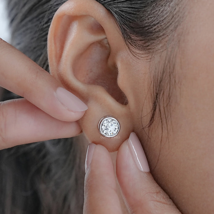 Old European Round Diamond Bezel Set Stud Earrings Earrings