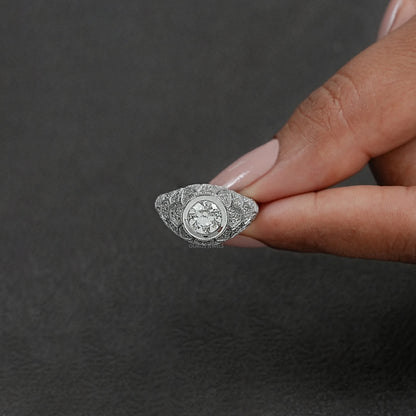 Old European Round Cut With Milgrain Work Ring Ring