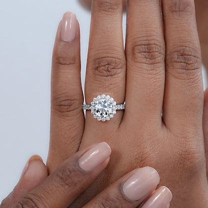 Old European Round Cut Accent Halo Engagement Ring Ring