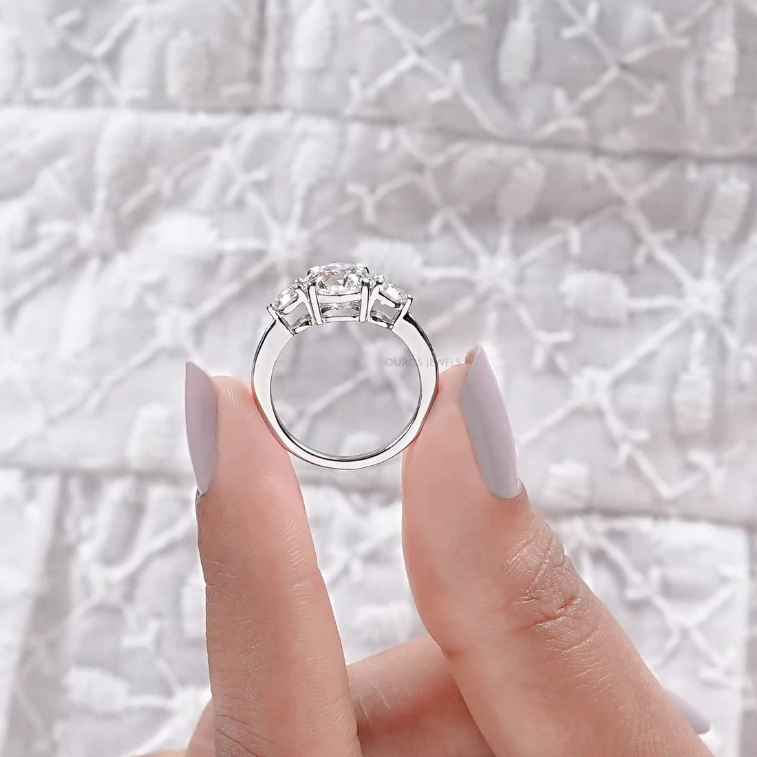 3 Stone Old European Round Diamond Engagement Ring Ring