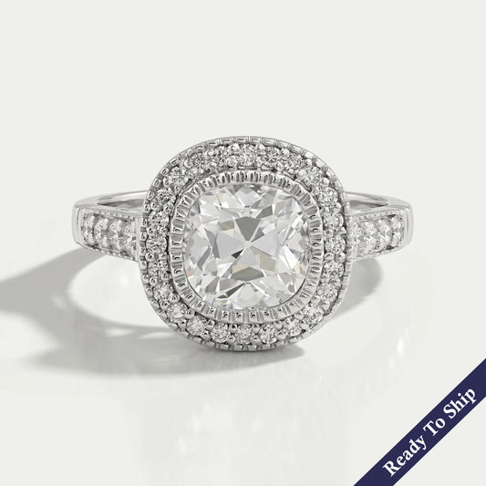 Old Mine Cushion Lab Diamond Halo Engagement Ring Rings