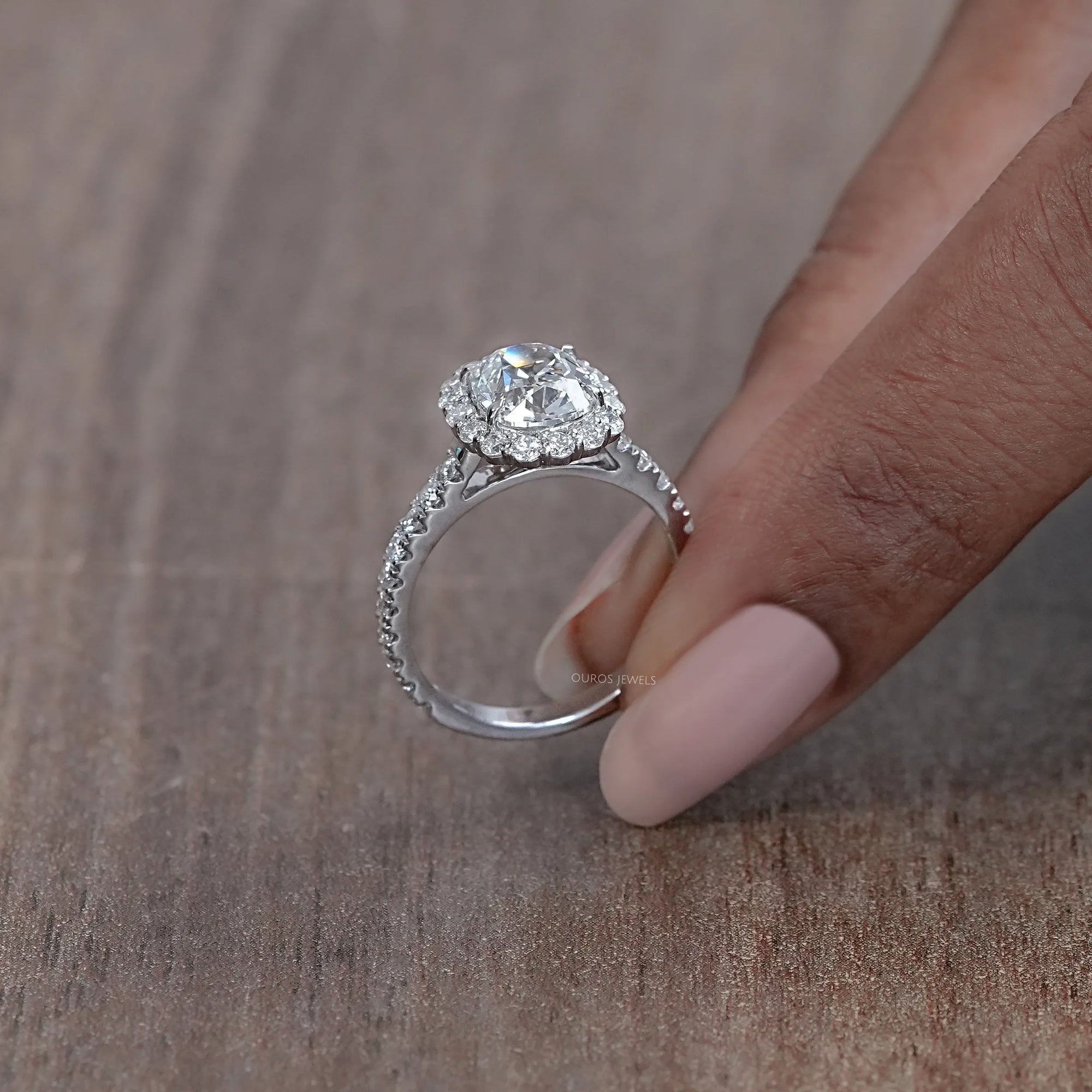 Old Mine Cushion Cut Halo With Accent Engagement Ring Ring