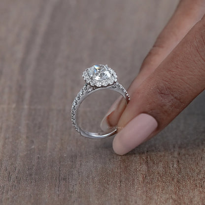 Old Mine Cushion Cut Halo With Accent Engagement Ring Ring