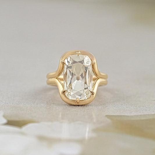 Old Mine Cushion Diamond Half Bezel Set Split Shank Ring Ring