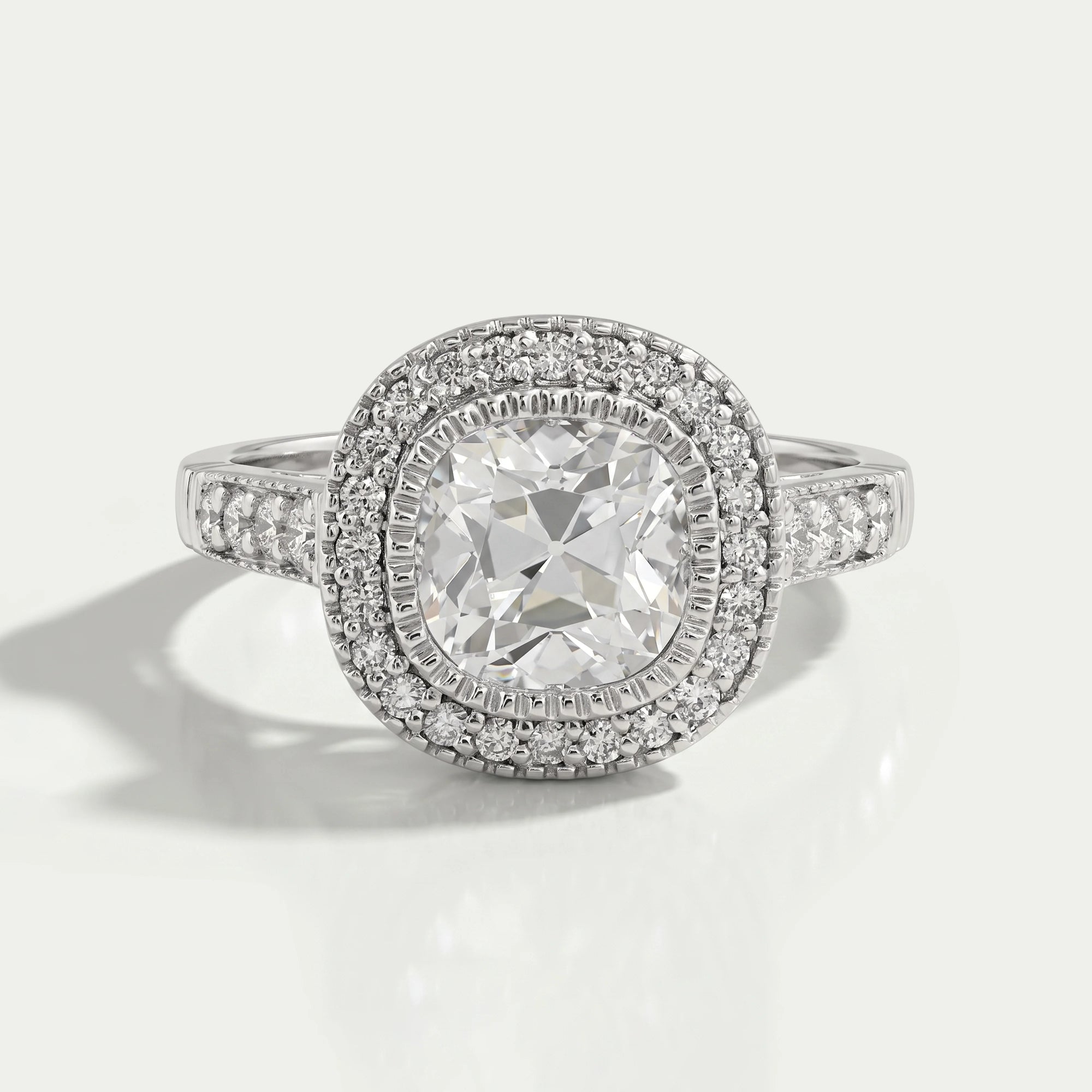 Old Mine Cushion Cut Halo Diamond Engagement Ring Ring